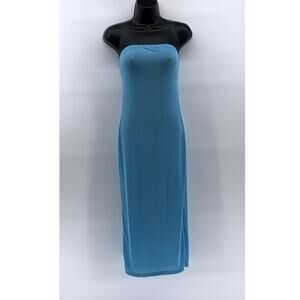 SHEIN Women's Light Blue Strapless Midi Straight Lightweight Dress SZ 4
